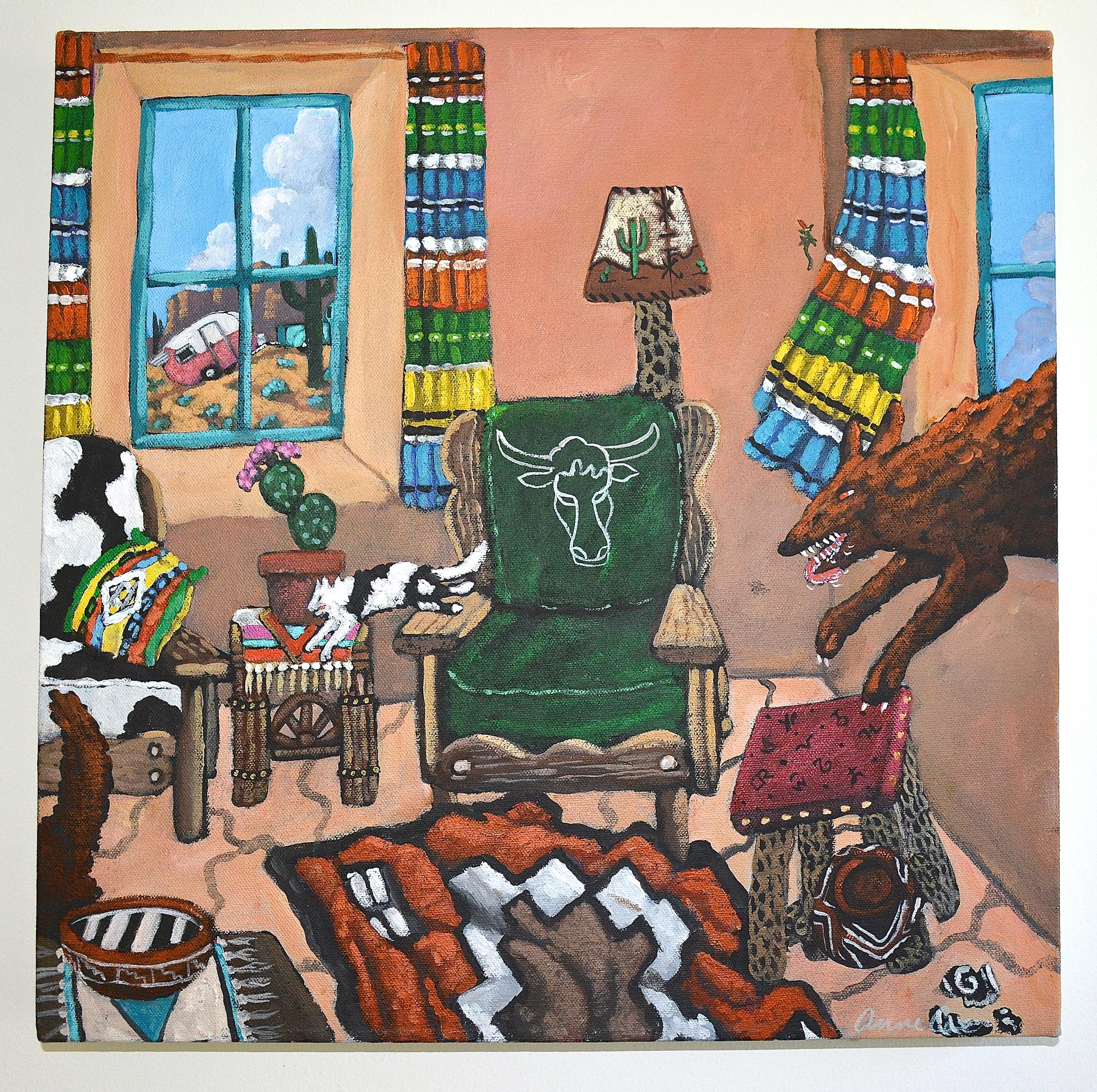 "Visitantes inesperados" pintura original acrílico sobre lienzo de Anne Coe