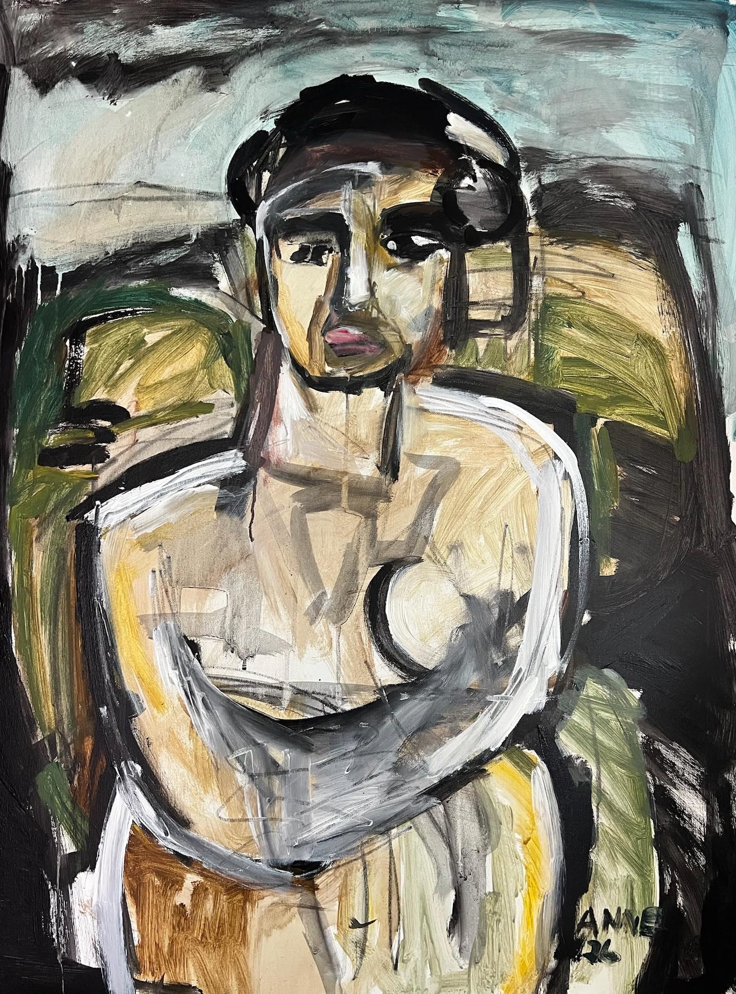 Portrait féminin expressionniste contemporain sous l'influence de De Kooning