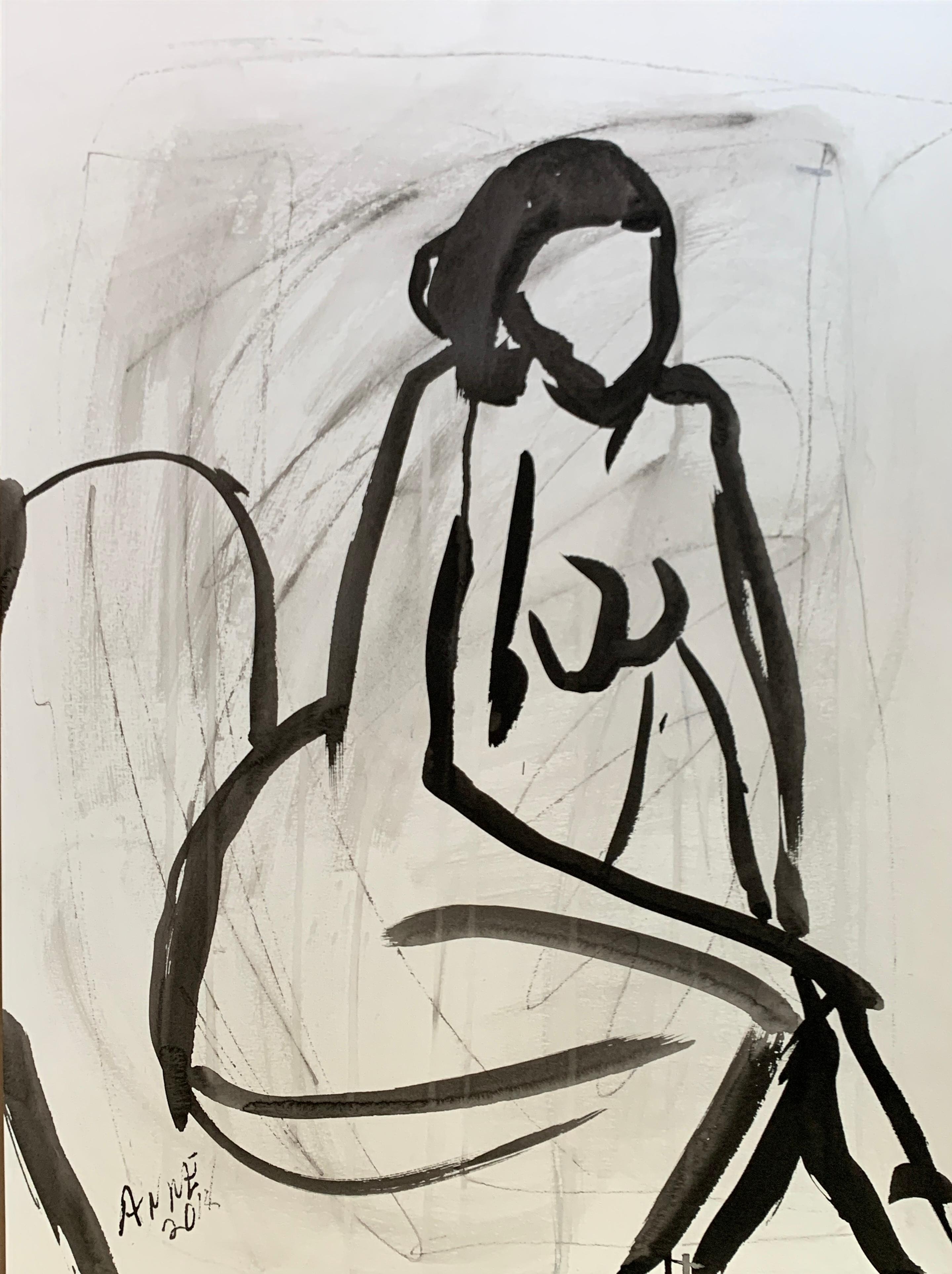 Figure SItting d'Anne Darby Parker, Figure cubiste contemporaine encre sur papier