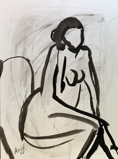 Figure SItting by Anne Darby Parker, Contemporary Cubist Figure ink on paper