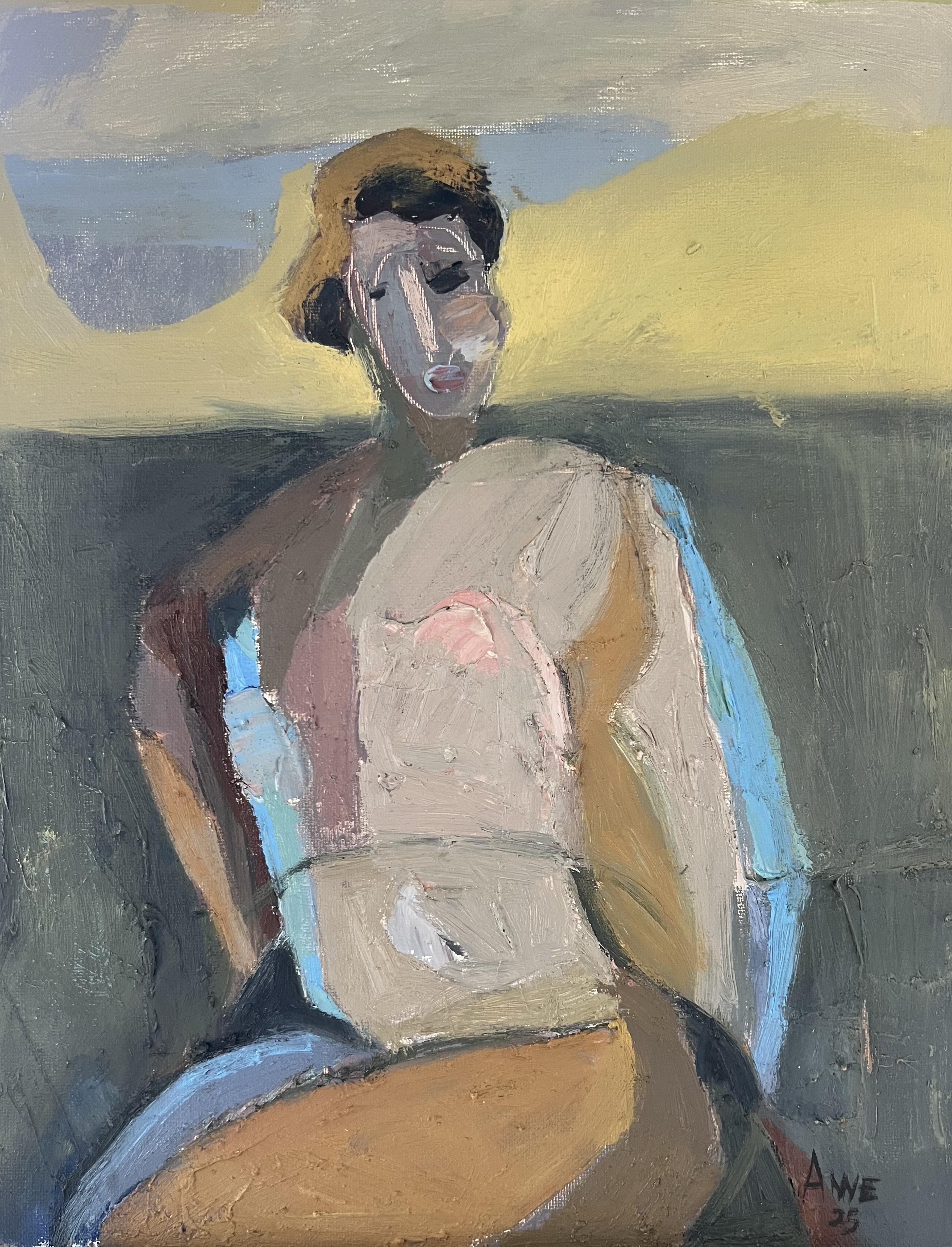 Grace Clouds von Anne Darby Parker ist ein 14 x 11 Zoll großes Ölgemälde auf Leinwand, das einen zarten und doch ausdrucksstarken Einblick in das emotionale Gewicht stiller Momente bietet. Mit sanftem Pinselstrich und einer ätherischen Palette aus