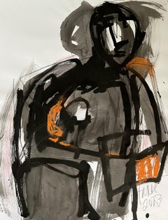 Inchiostro con arancio bruciato di Anne Darby Parker, figura cubista contemporanea su carta