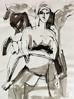 Tinta con silla de Anne Darby Parker, Figura cubista contemporánea sobre papel