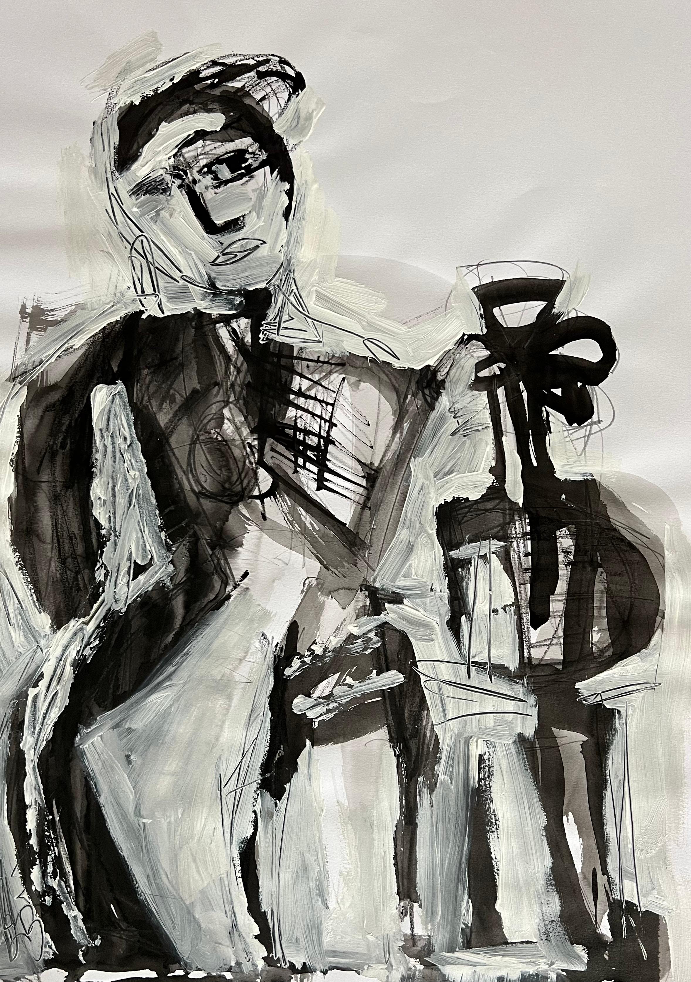 Tinta con flor de Anne Darby Parker, Figura cubista contemporánea sobre papel