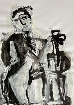 Tusche mit Blume von Anne Darby Parker, Zeitgenössische kubistische Figur auf Papier