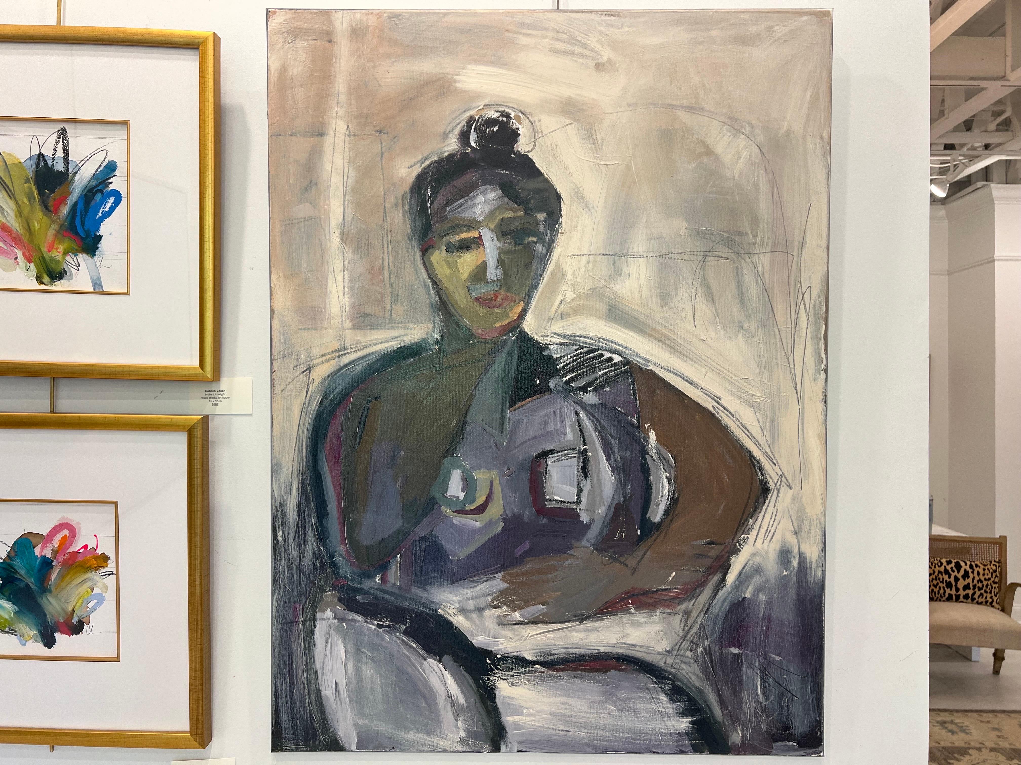 Sitting With Wisdom di Ann Parker, figura cubista contemporanea - Painting Contemporaneo di Anne Darby Parker