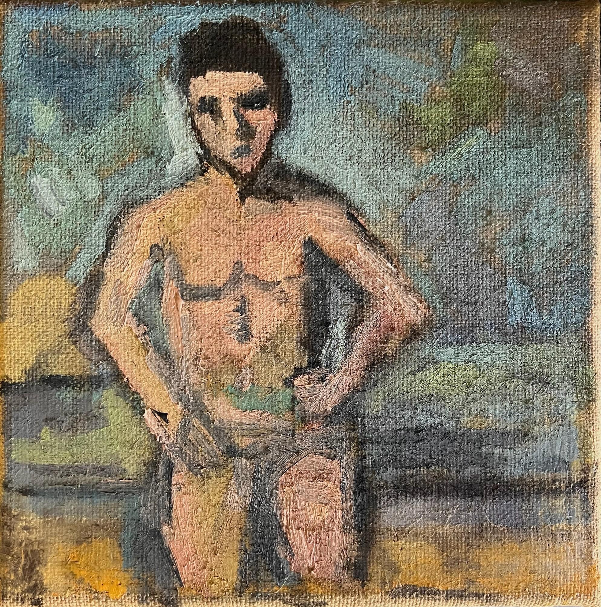 Anne Darby Parker Still-Life Painting - Small Contemporary Cézanne Bather Inspired Oil Painting on Linen