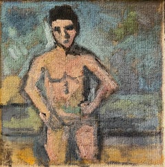 Small Contemporary Cézanne Bather Inspired Oil Painting on Linen
