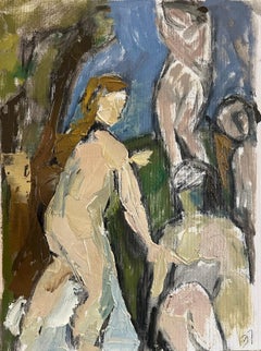 Small Contemporary Oil Painting Inspired by Cezanne Bathers
