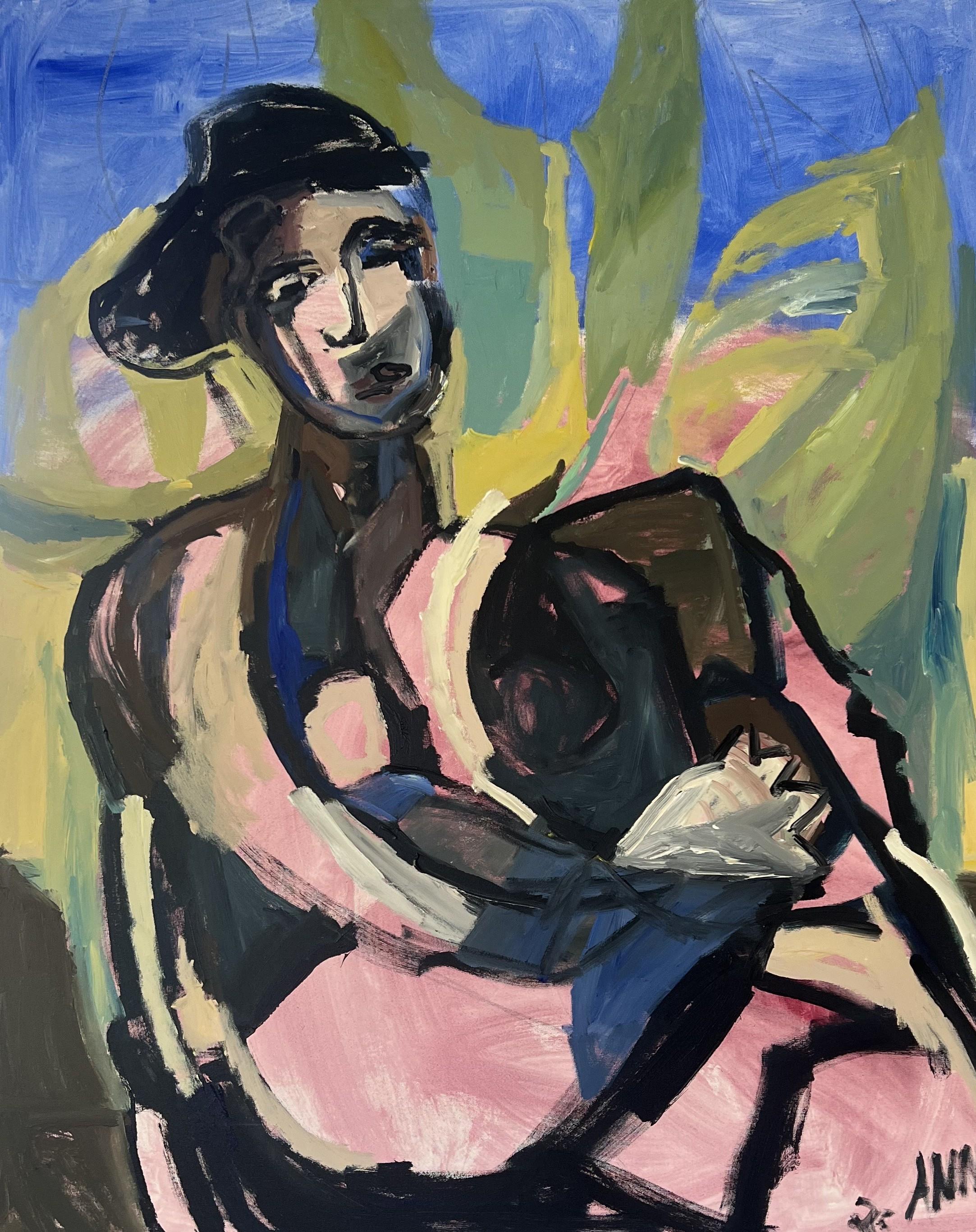 La Queen of Conch di Ann Darby Parker, figura cubista olio su tela