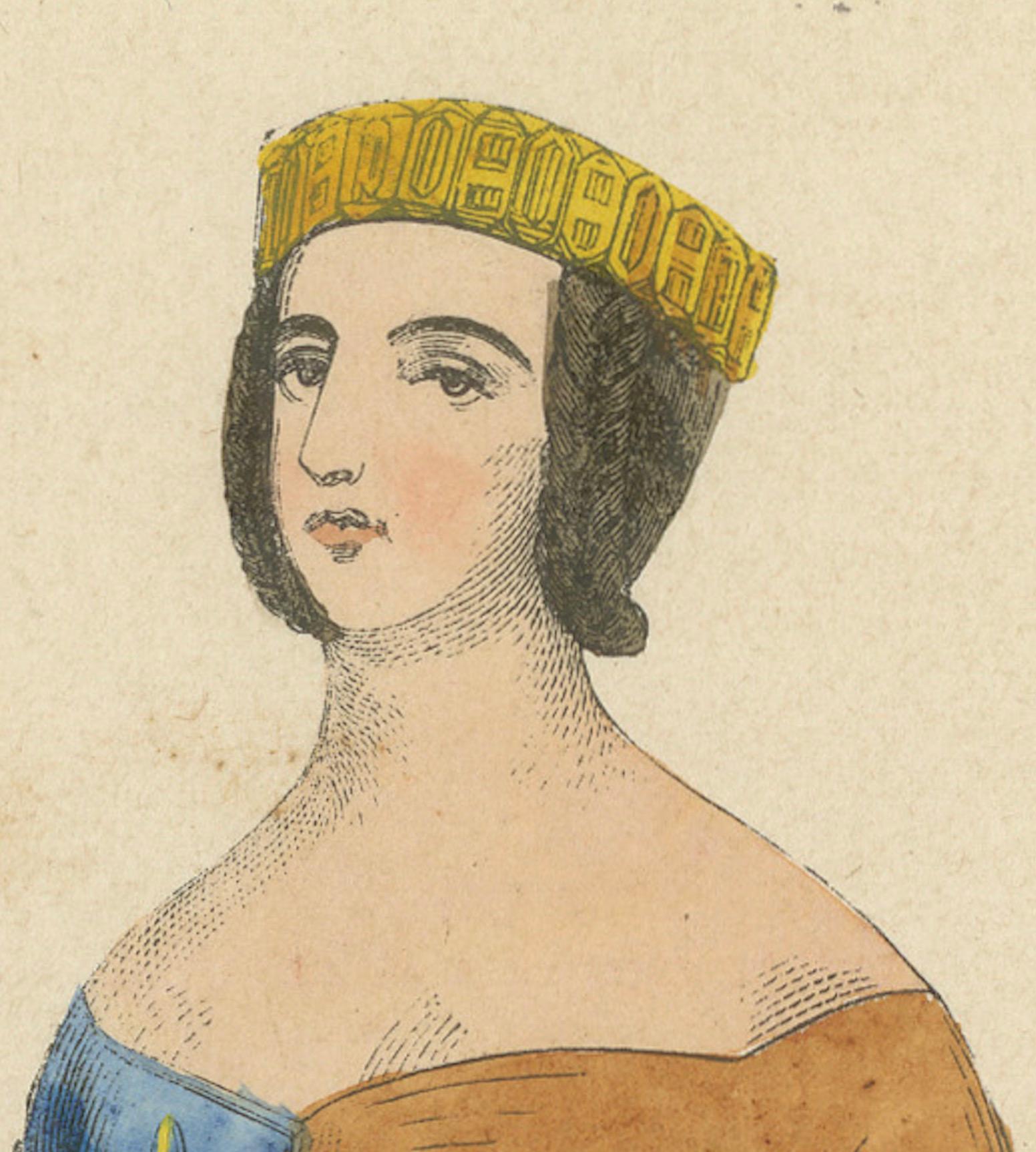 Mid-19th Century Anne d'Auvergne: Nobility in Heraldic Robes, Hand-colored in 1847 For Sale