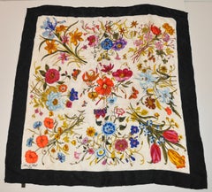 Anne de Levil (Paris) Bold Multi Florals & Butterflies Silk Scarf