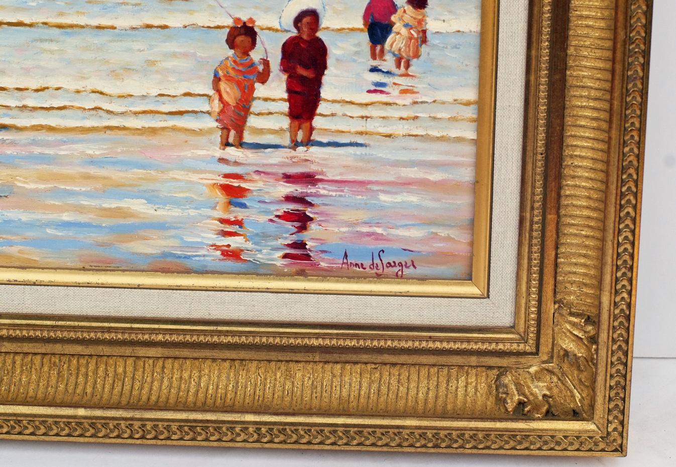First Sea Bathing 1900 in French Normandy   - Painting by Anne de Saeger