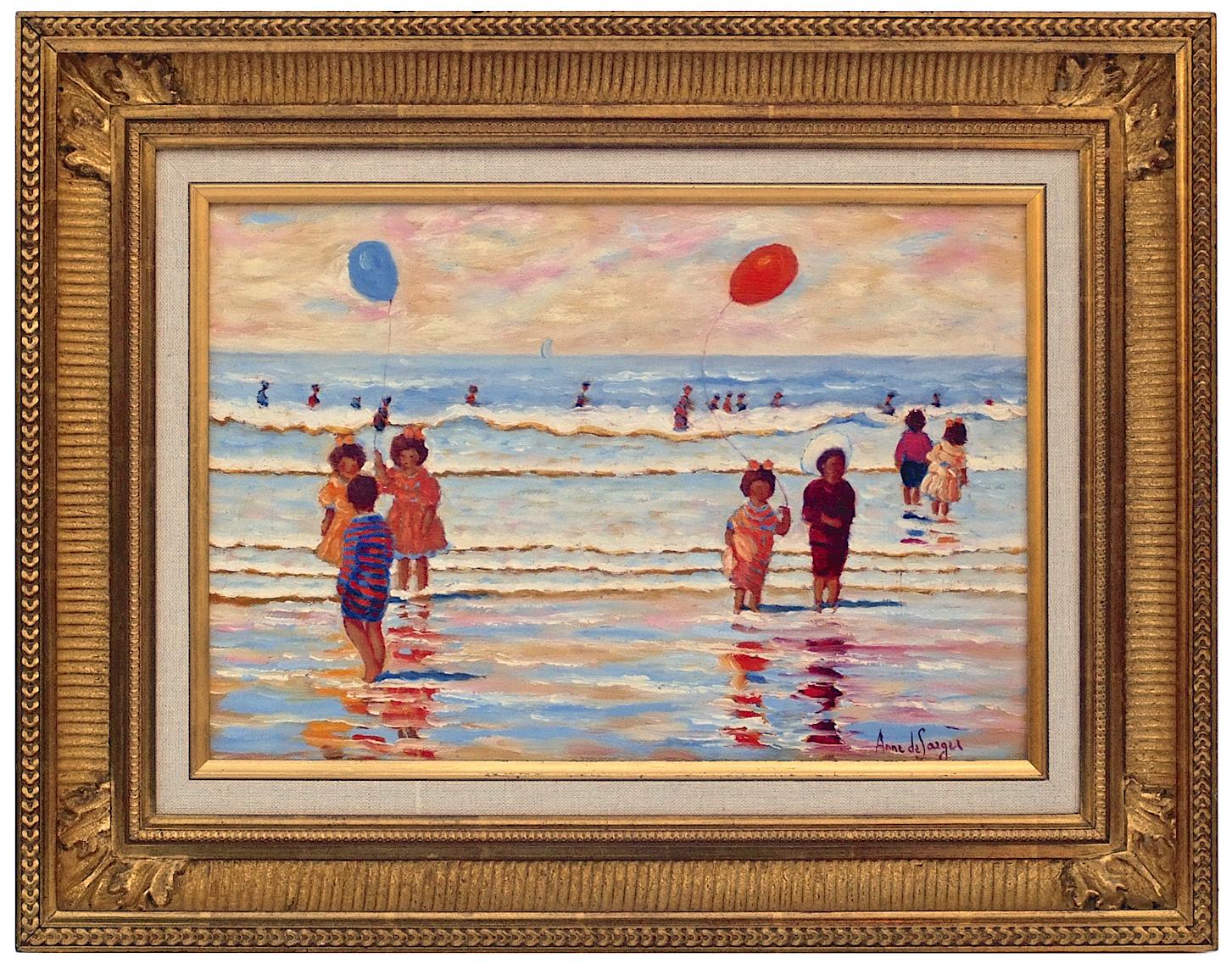 Anne de Saeger Landscape Painting - First Sea Bathing 1900 in French Normandy  