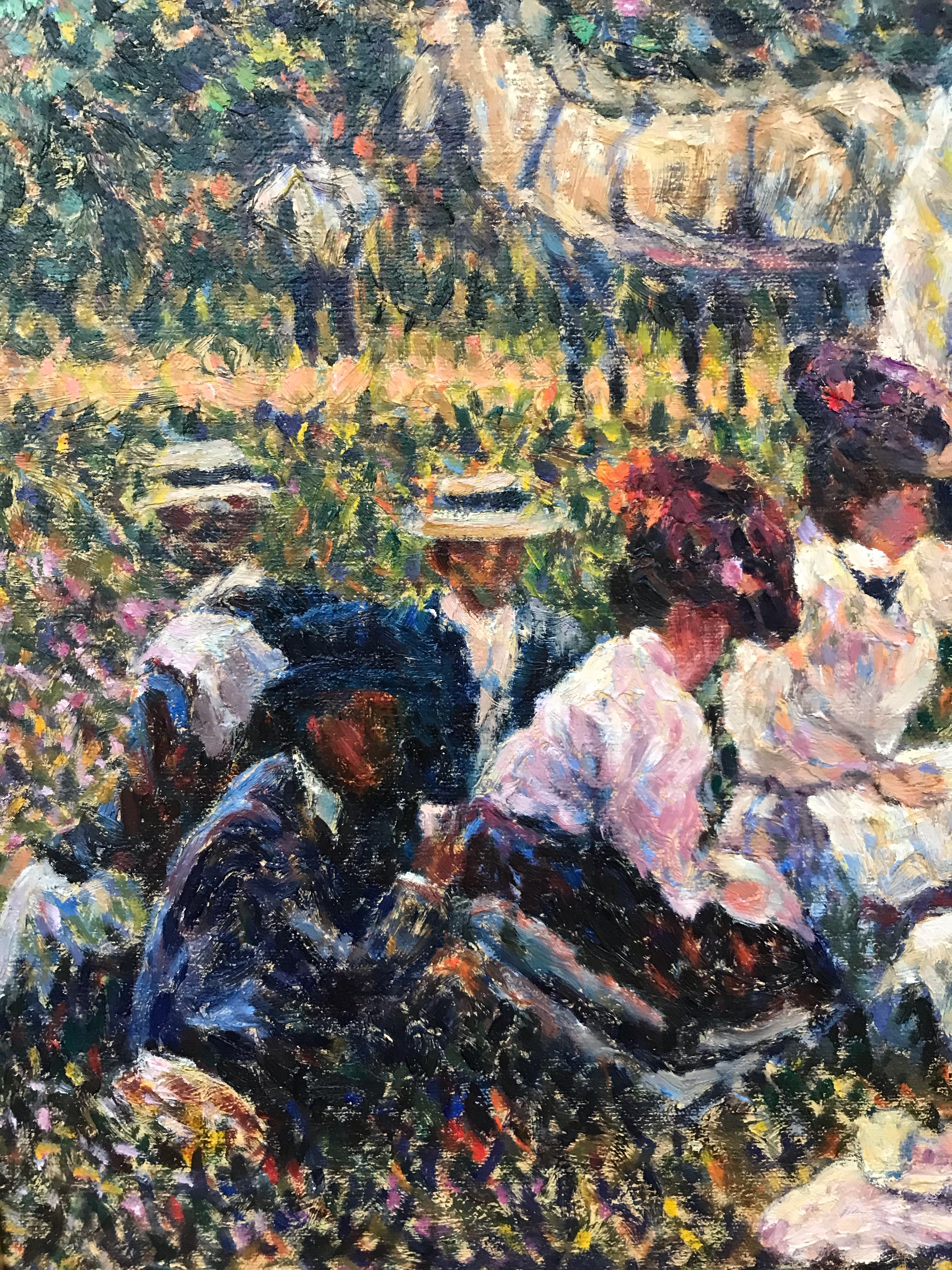 Lunch On The Grass - Post-Impressionist painting - Painting by Anne de Saeger