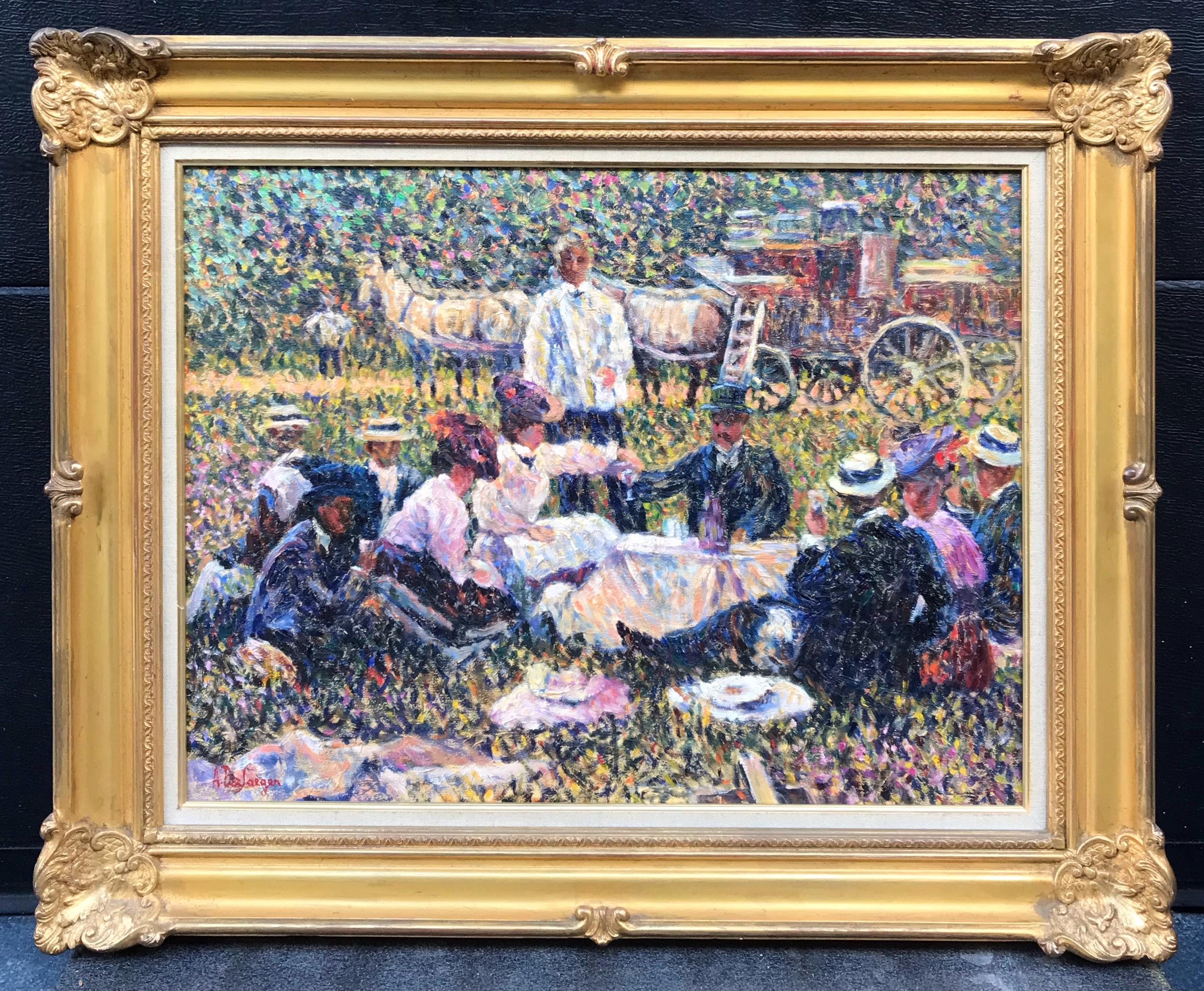 Anne de Saeger Portrait Painting – Lunch On The Grass – Postimpressionistisches Gemälde