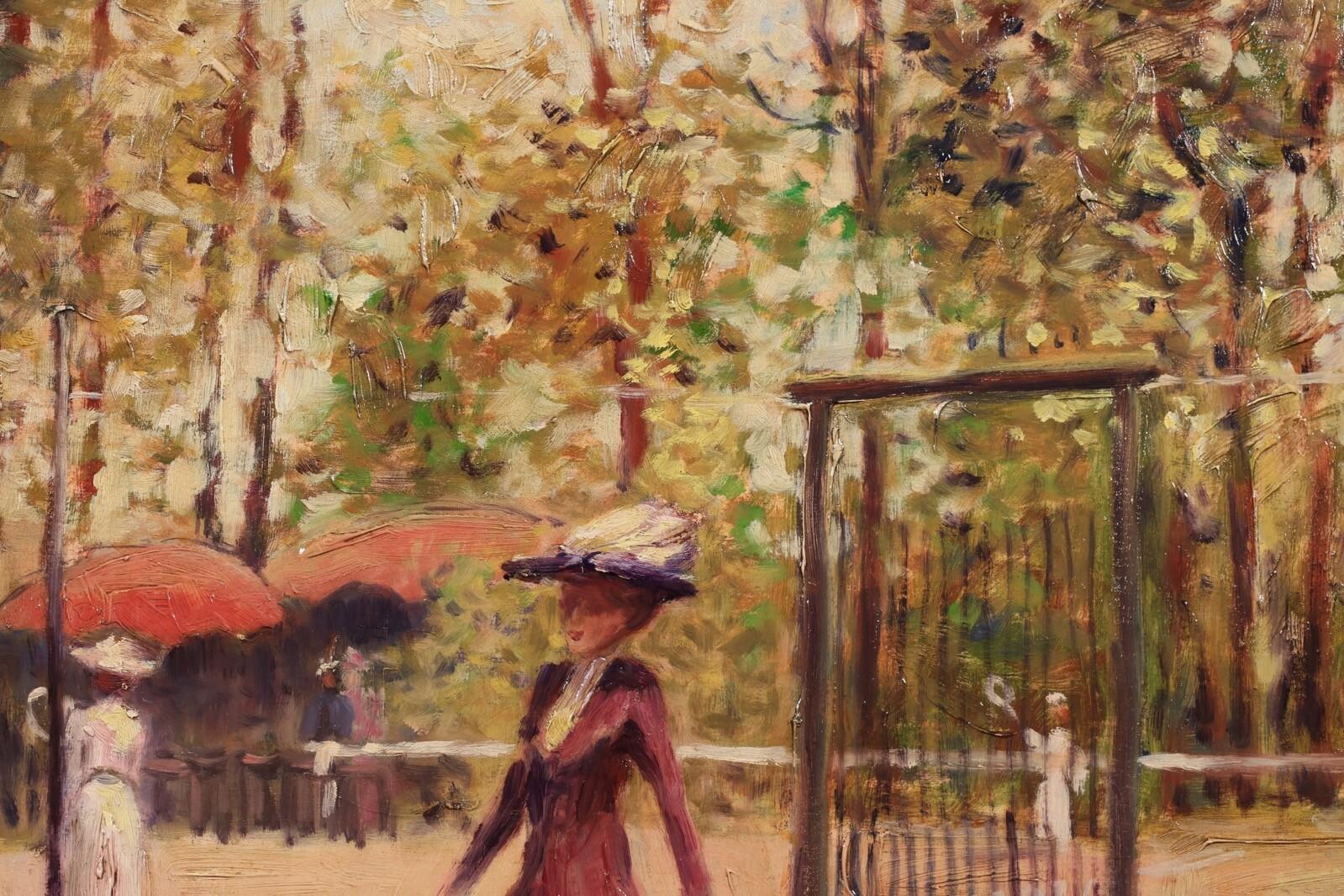 Tennis in the Park - Mid 20th Century Post Impressionist Figurative Oil Painting - Brown Figurative Painting by Anne de Saeger