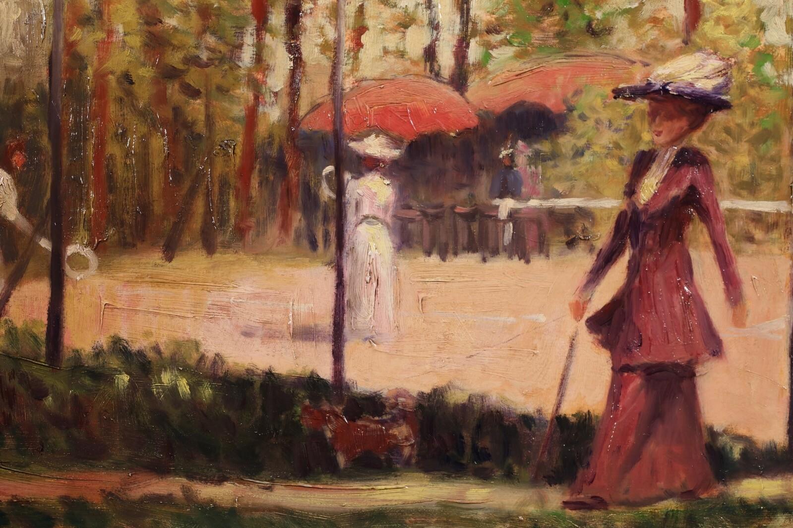 Tennis in the Park - Mid 20th Century Post Impressionist Figurative Oil Painting For Sale 2