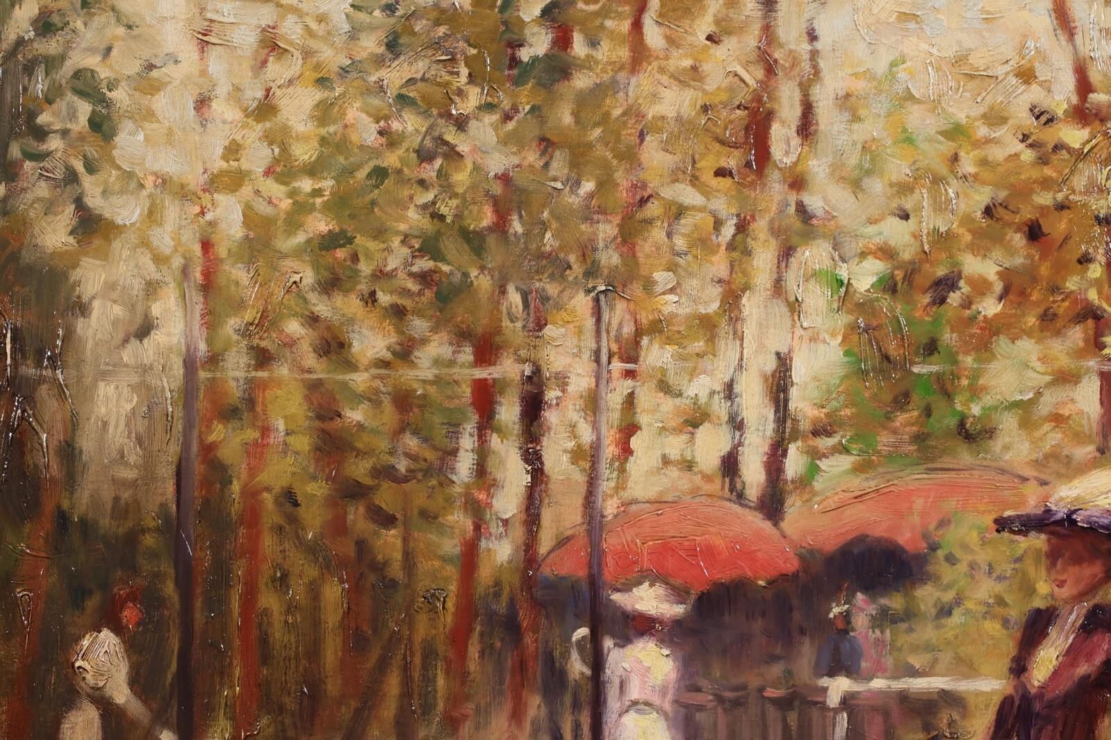 Tennis in the Park - Mid 20th Century Post Impressionist Figurative Oil Painting For Sale 4