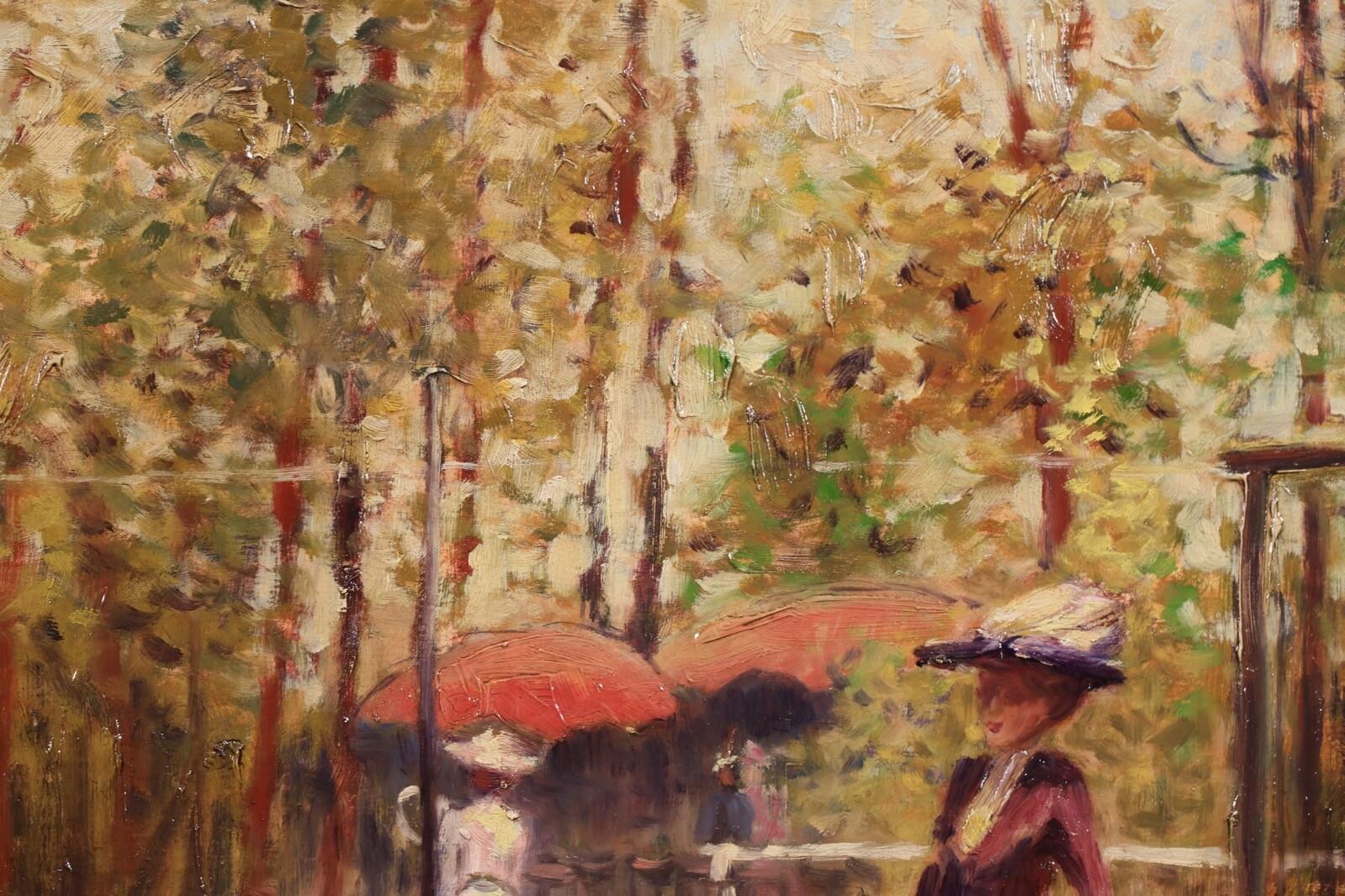 Tennis in the Park - Mid 20th Century Post Impressionist Figurative Oil Painting For Sale 5