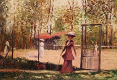 Tennis in the Park - Mid 20th Century Post Impressionist Figurative Oil Painting