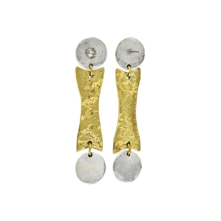 Women's or Men's Anne Dick Vintage Sterling Silver Brutalist Link Necklace Earring Set circa 1970