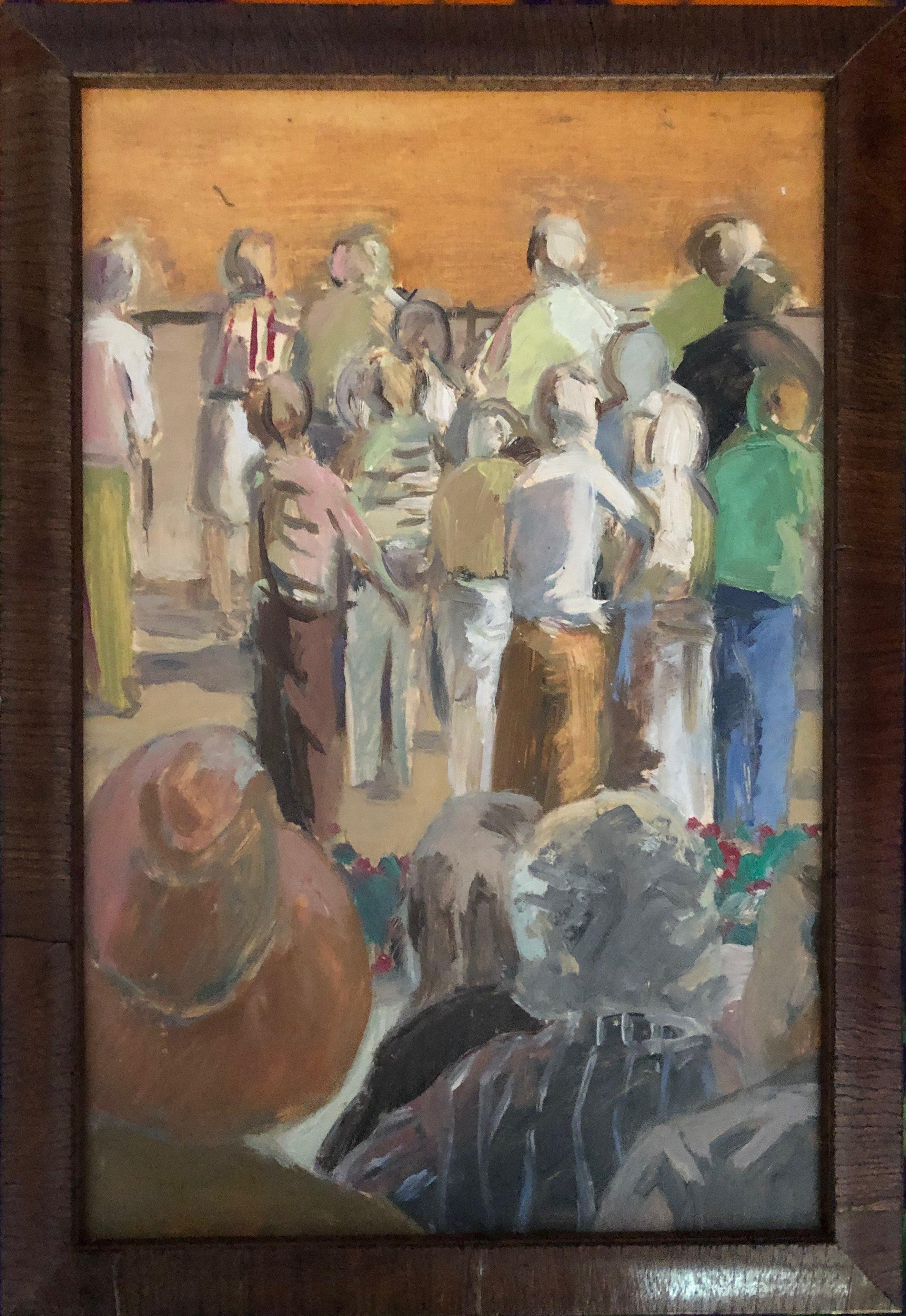 From the Grandstand - View of Racetrack and Crowd, Saratoga Springs, New York - Painting by Anne Diggory