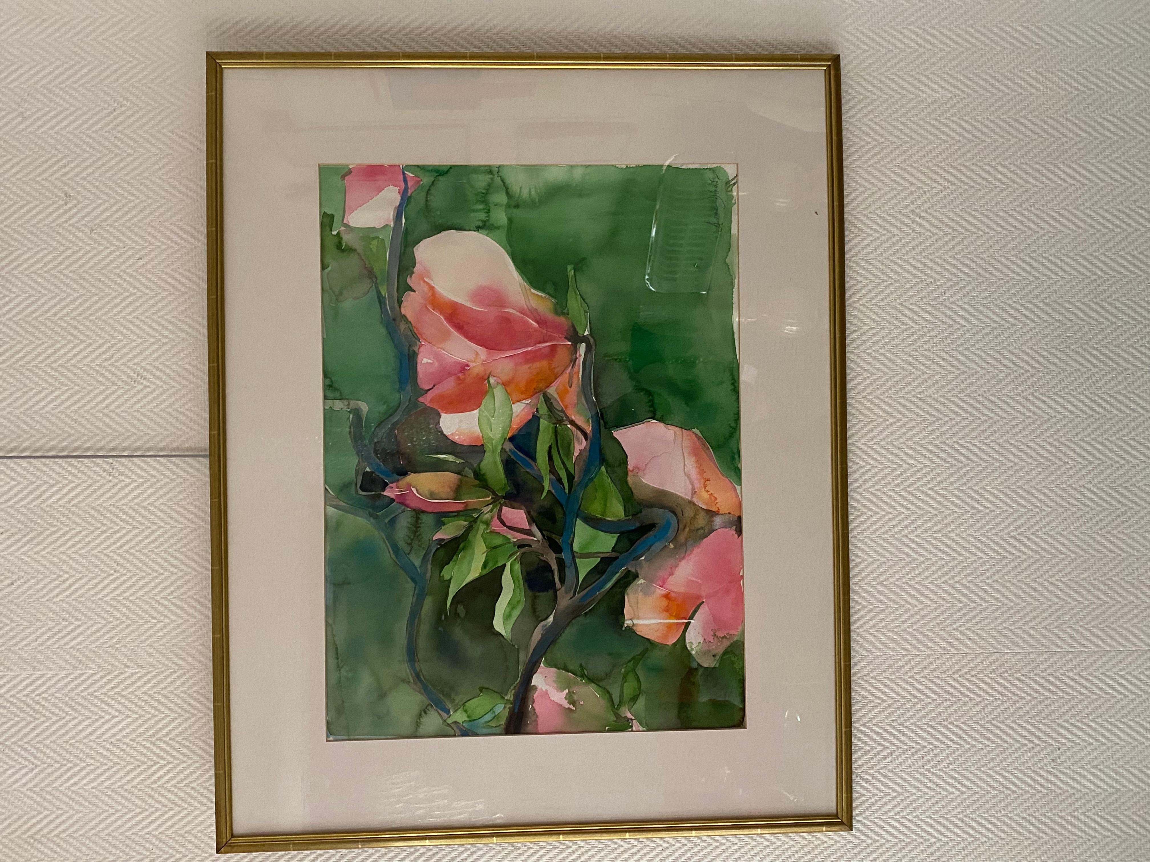 Anne Dixon 
Exotic flowers 
Watercolour on paper 
Signed lower right 
Circa 1990
Frame size : 102 x 83 x 2 cms 
Dimensions of work : 75 x 55 cms 
950 euros 