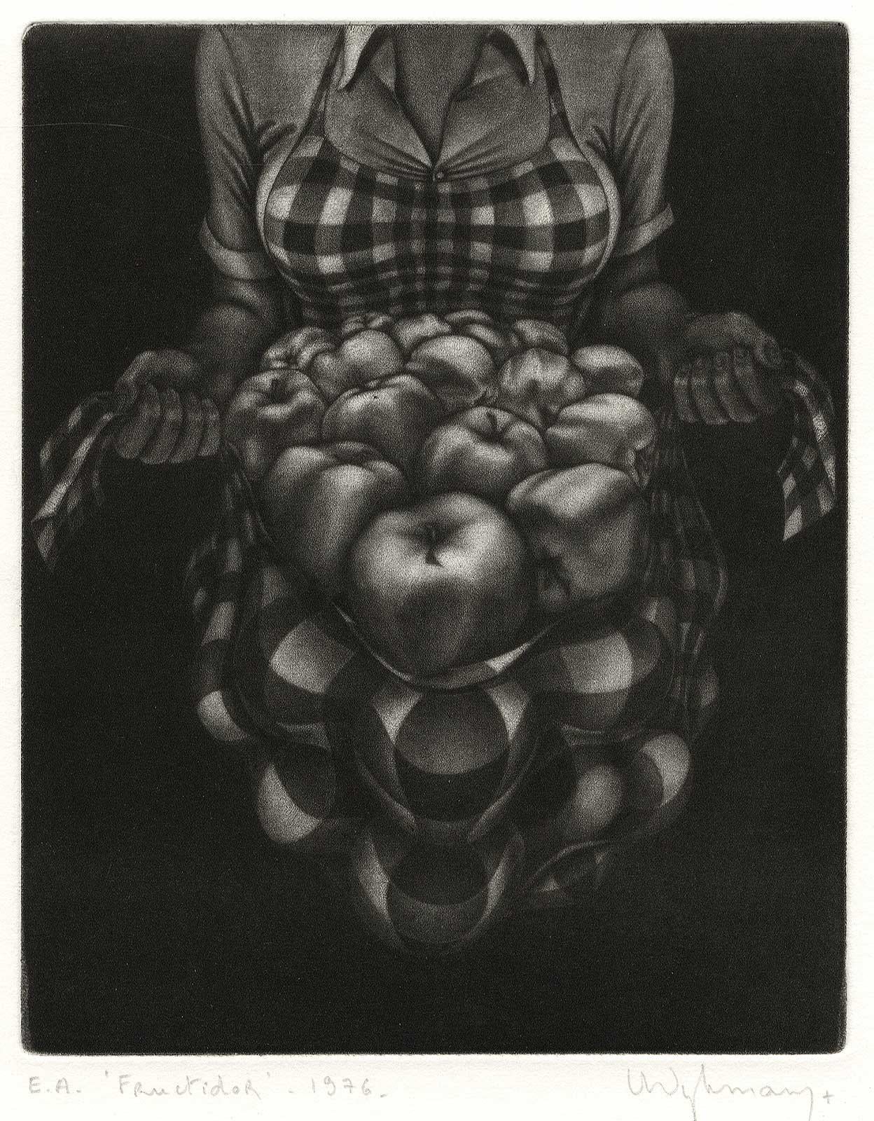 Fructidore (Fruit being carried is hard to distinguish from the woman's body) - Print by Anne Dykmans
