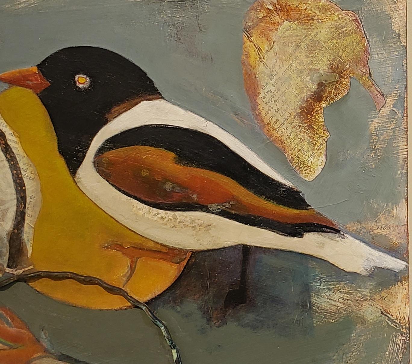 Perched stammt von Anne Embree, die für ihre skurrilen Tierbilder bekannt ist. Perched konzentriert sich auf den Vogel und die ihn umgebenden Objekte Perched  ist 16 x 20 ungerahmt und 21 x 25 gerahmt. Anne Embree wurde 1946 geboren und verstarb