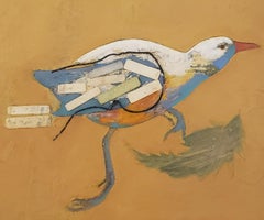 Santa Fe Vogel, Südwesten, 22 x 25, gerahmt, skurril, Mischtechnik, Öl