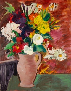 Pièce de fleurs, peinture à l'huile sur carton d'Anne Estelle Rice