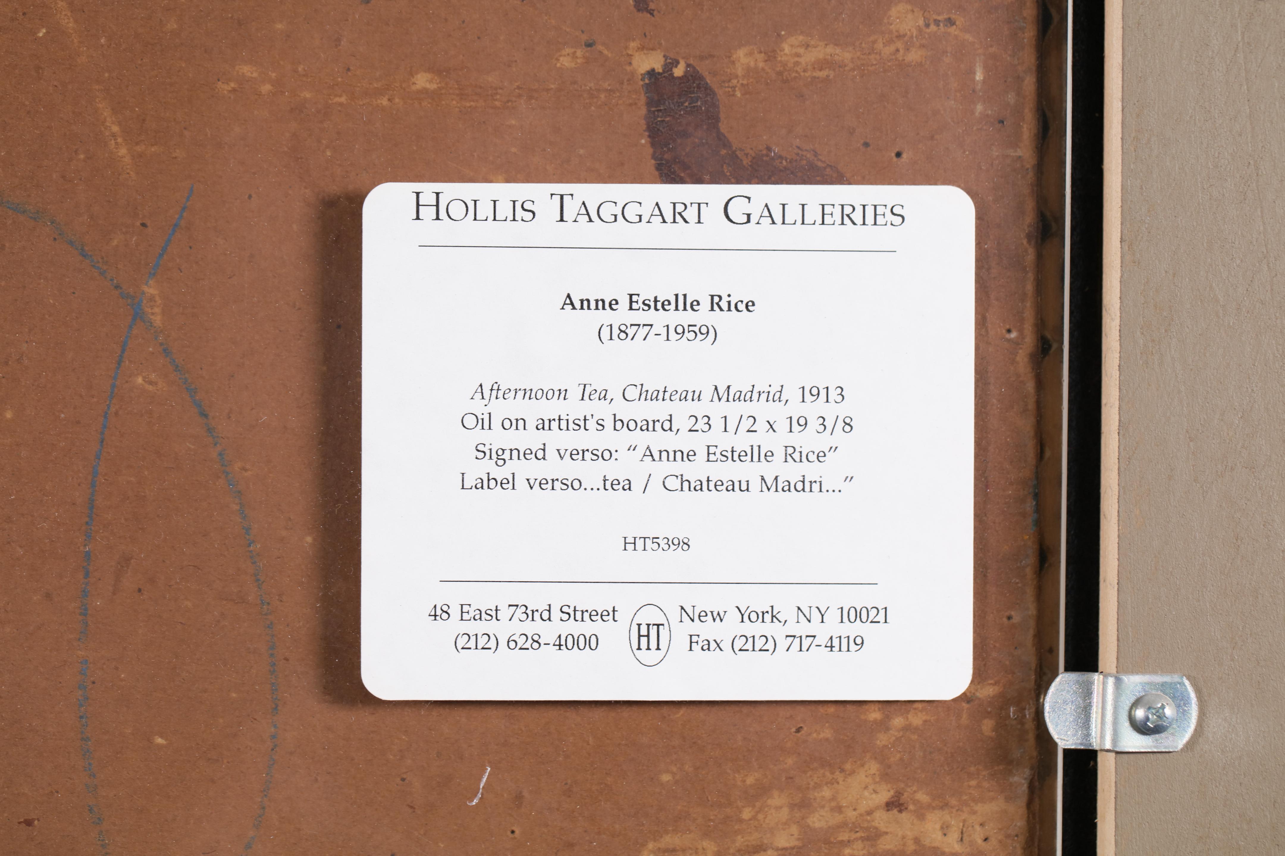 Tea at Chateau de Madrid - Modernist Figurative Oil by Anne Estelle Rice For Sale 10