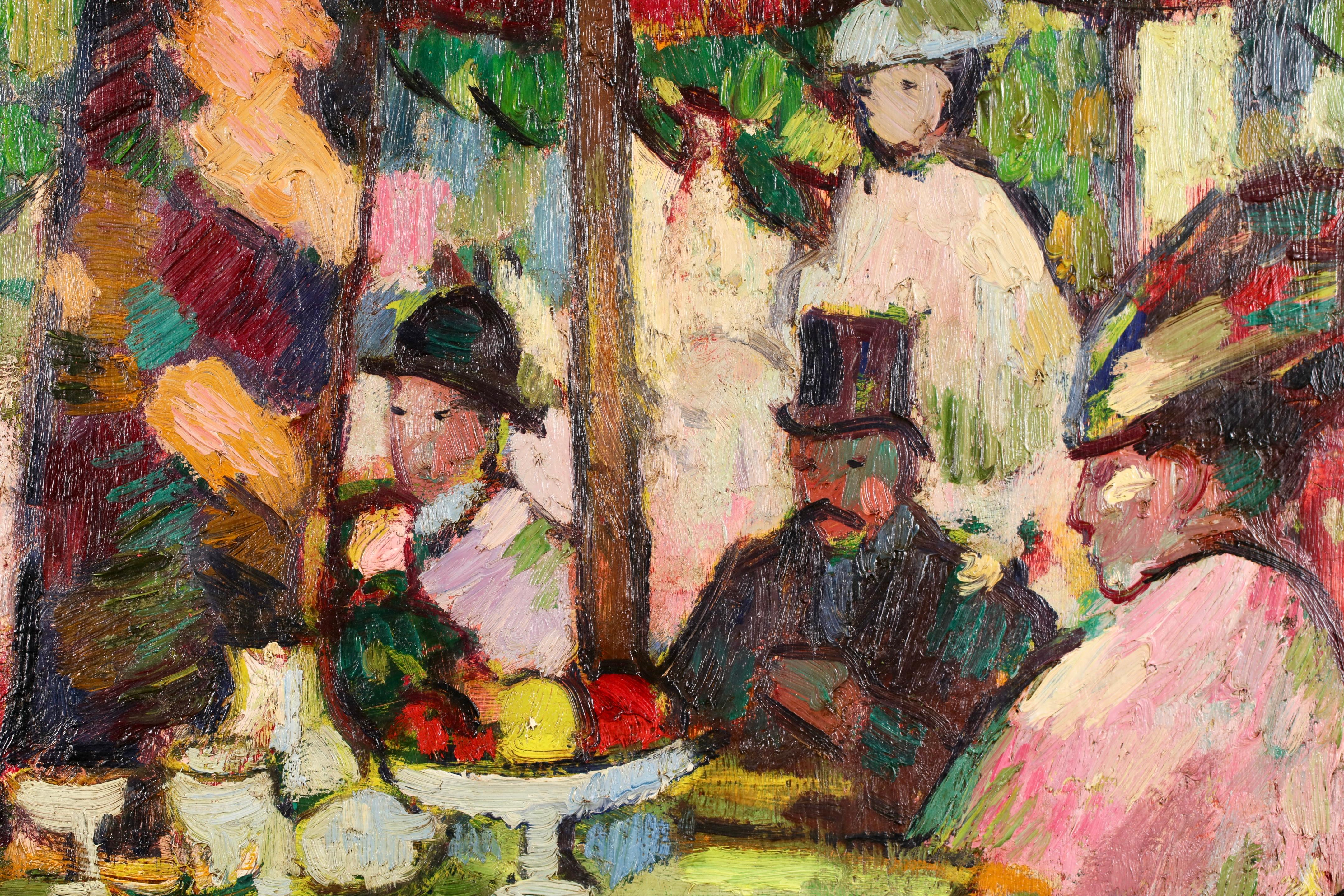 Tea at Chateau de Madrid - Modernist Figurative Oil by Anne Estelle Rice For Sale 2