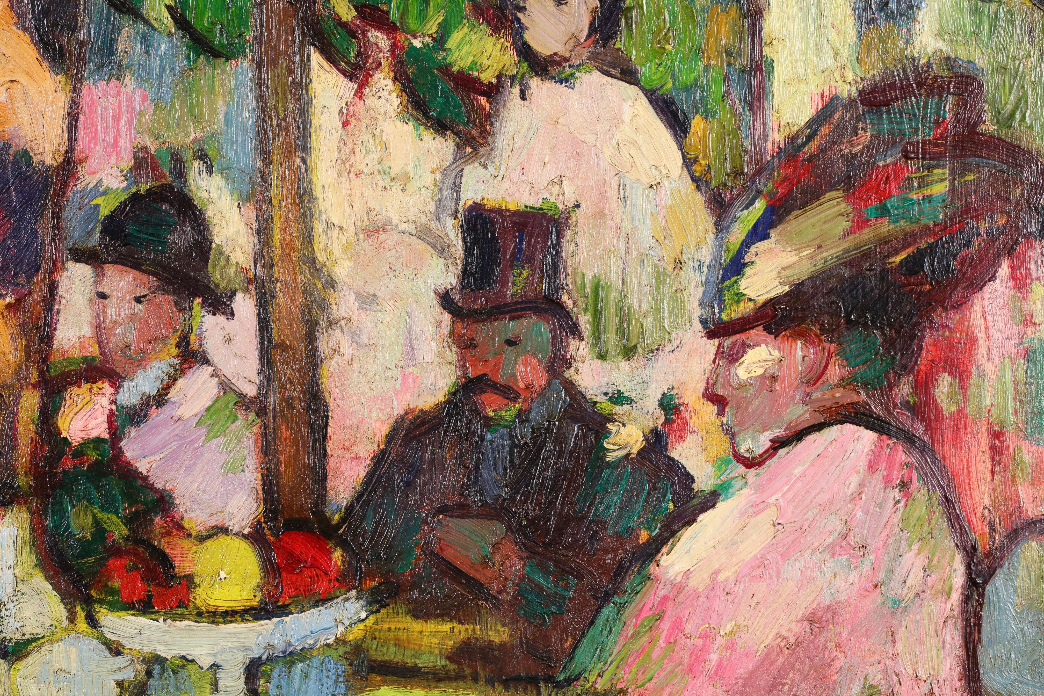 Tea at Chateau de Madrid - Modernist Figurative Oil by Anne Estelle Rice For Sale 3