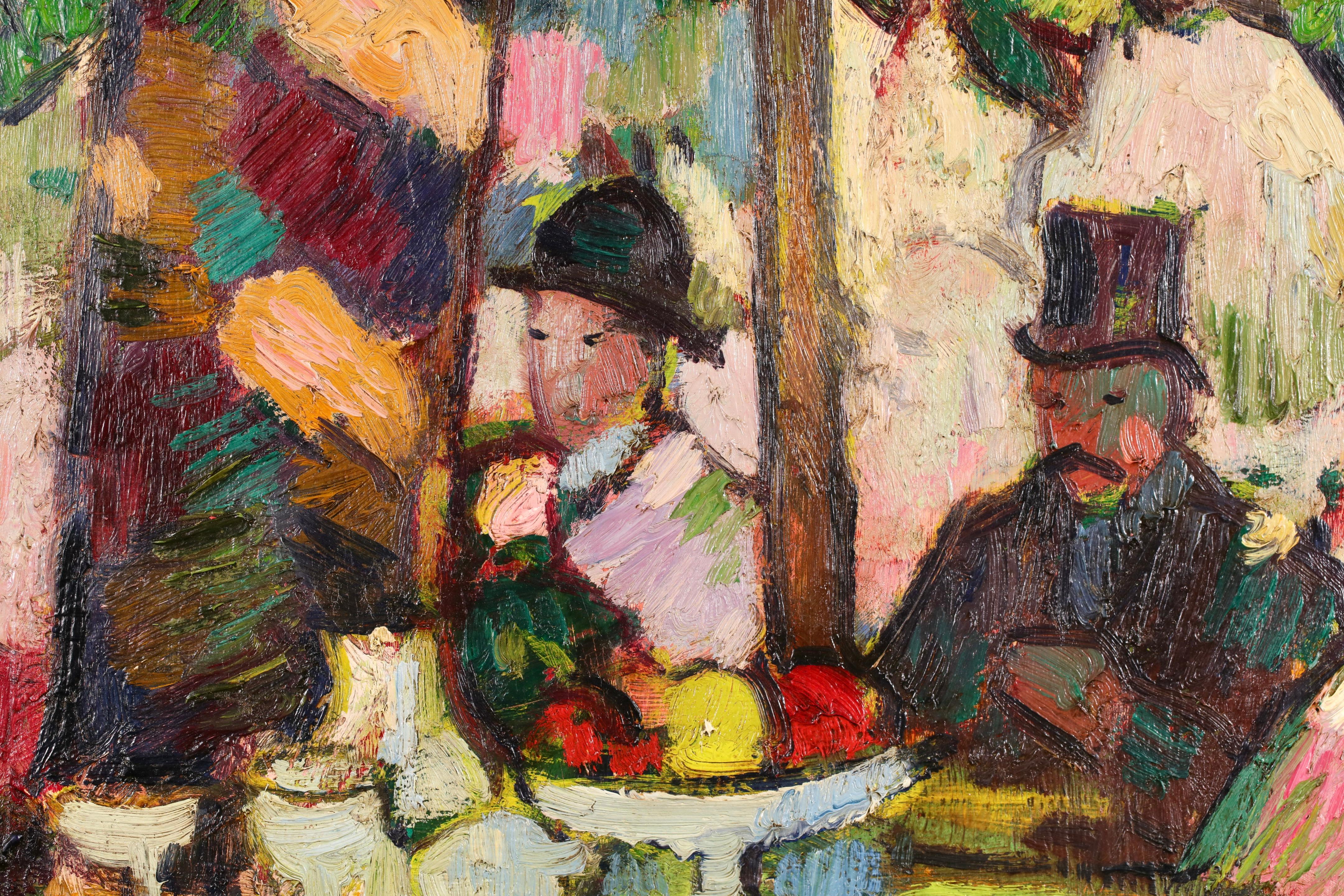 Tea at Chateau de Madrid - Modernist Figurative Oil by Anne Estelle Rice For Sale 4