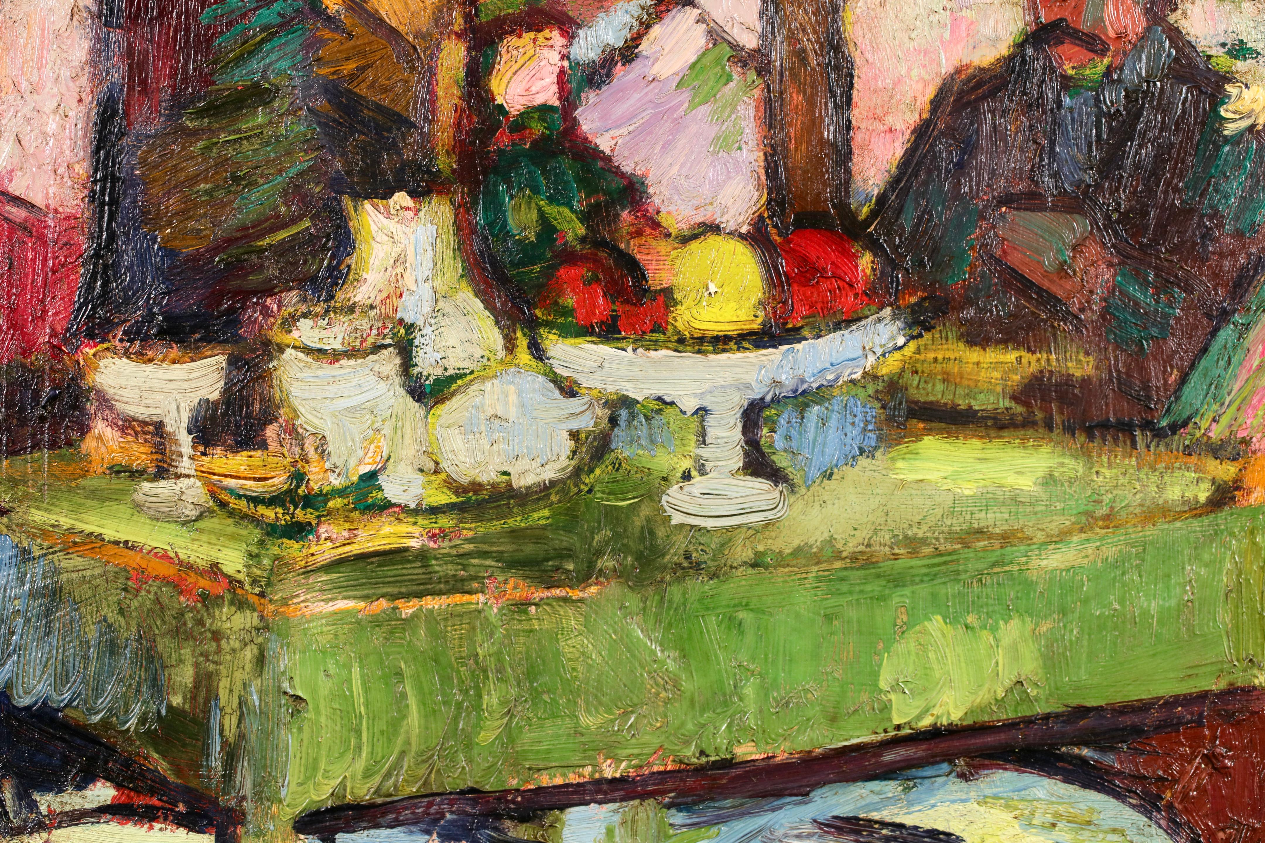 Tea at Chateau de Madrid - Modernist Figurative Oil by Anne Estelle Rice For Sale 5