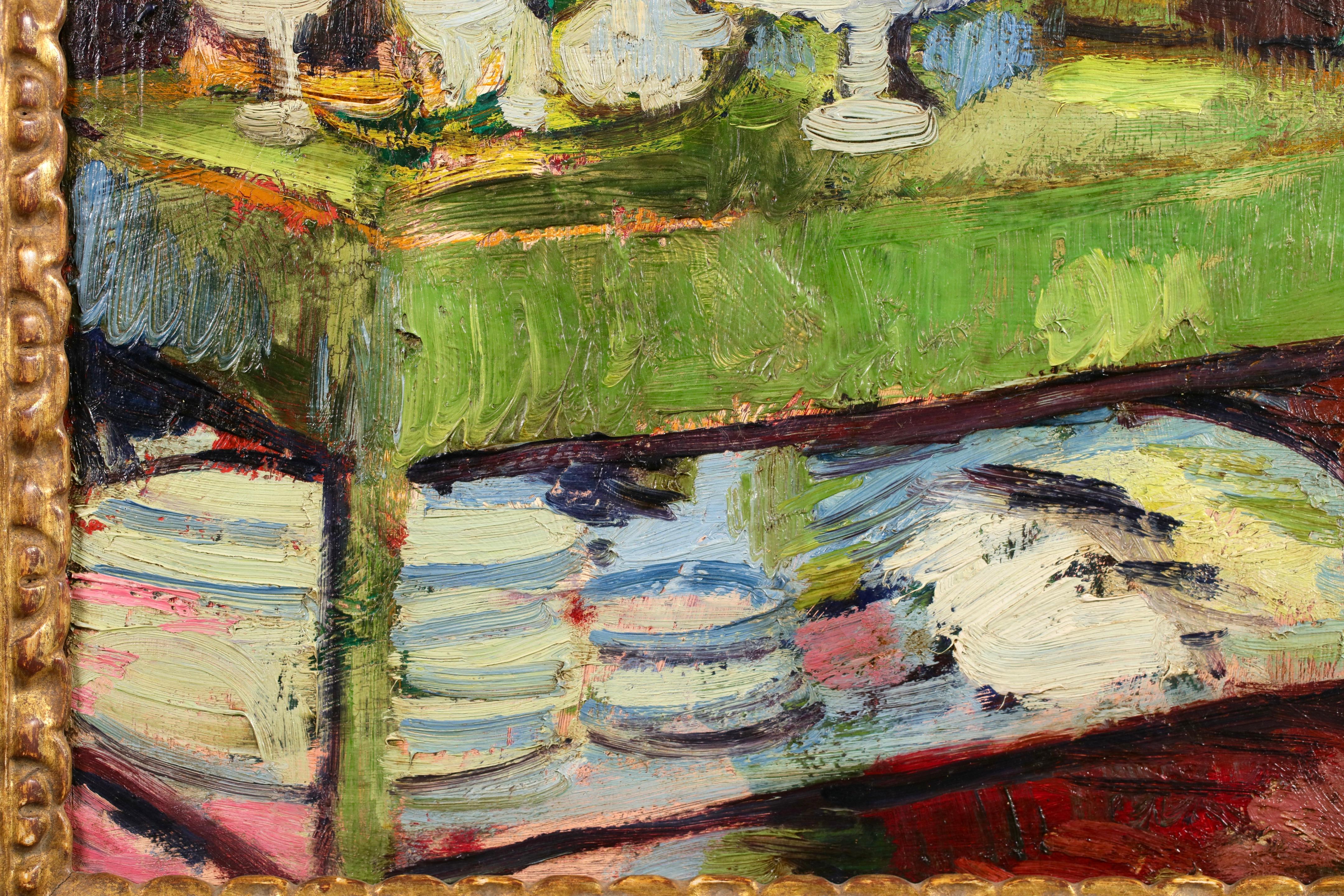 Tea at Chateau de Madrid - Modernist Figurative Oil by Anne Estelle Rice For Sale 6