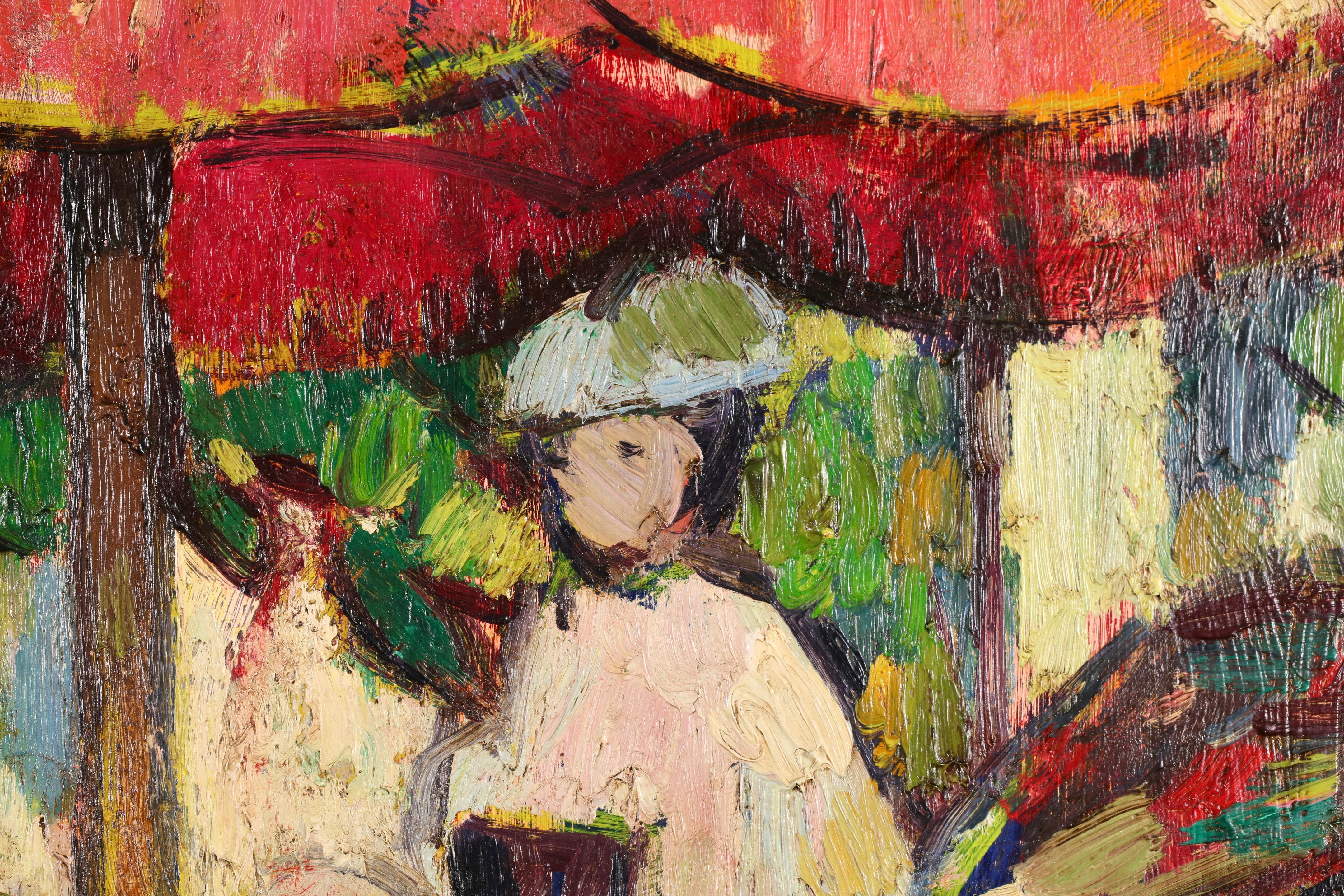 Tea at Chateau de Madrid - Modernist Figurative Oil by Anne Estelle Rice For Sale 8