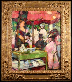 Tea at Chateau de Madrid - Modernist Figurative Oil by Anne Estelle Rice