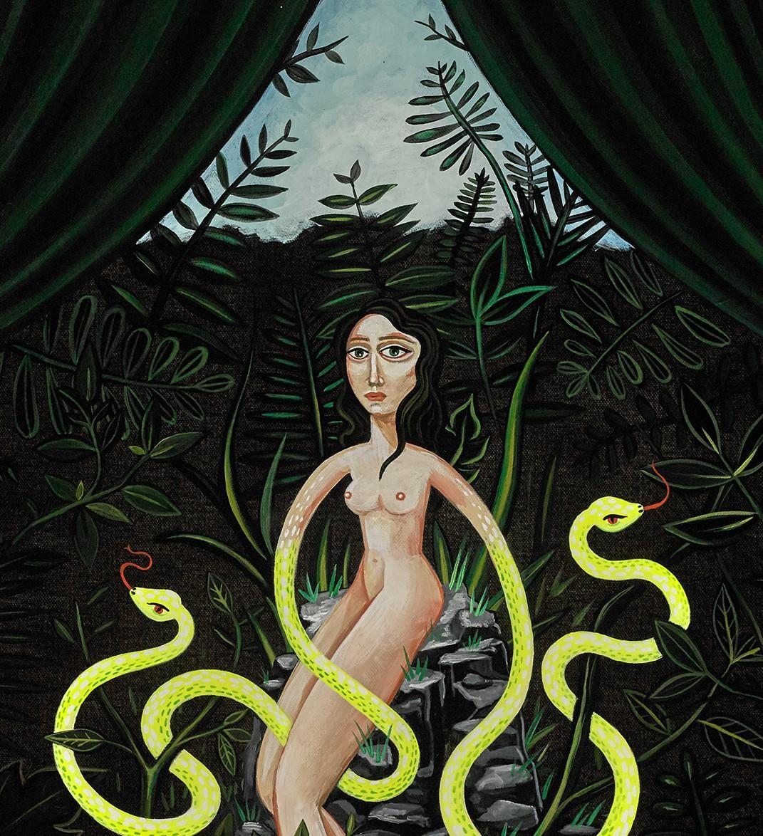 Strange Botanica is an acrylic on canvas painting, with an image size of 30 x 24 inches, signed 'afn' lower right and framed in a contemporary black moulding.

Anne Faith Nicholls is a unique contemporary artist, illustrator, curator, and collector