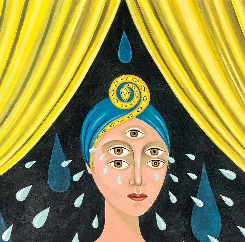 The Crying Seer is an acrylic on canvas painting with a canvas size of 60 x 48 inches, signed 'afn' lower center and framed in a contemporary black moulding.

Anne Faith Nicholls is a unique contemporary artist, illustrator, curator, and collector