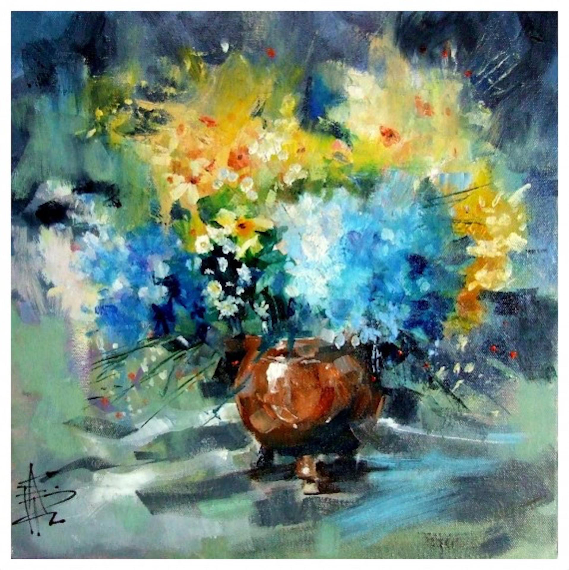 Anne Farrall Doyle, Hydrangeas and Narcissi, Original Still Life Floral Painting