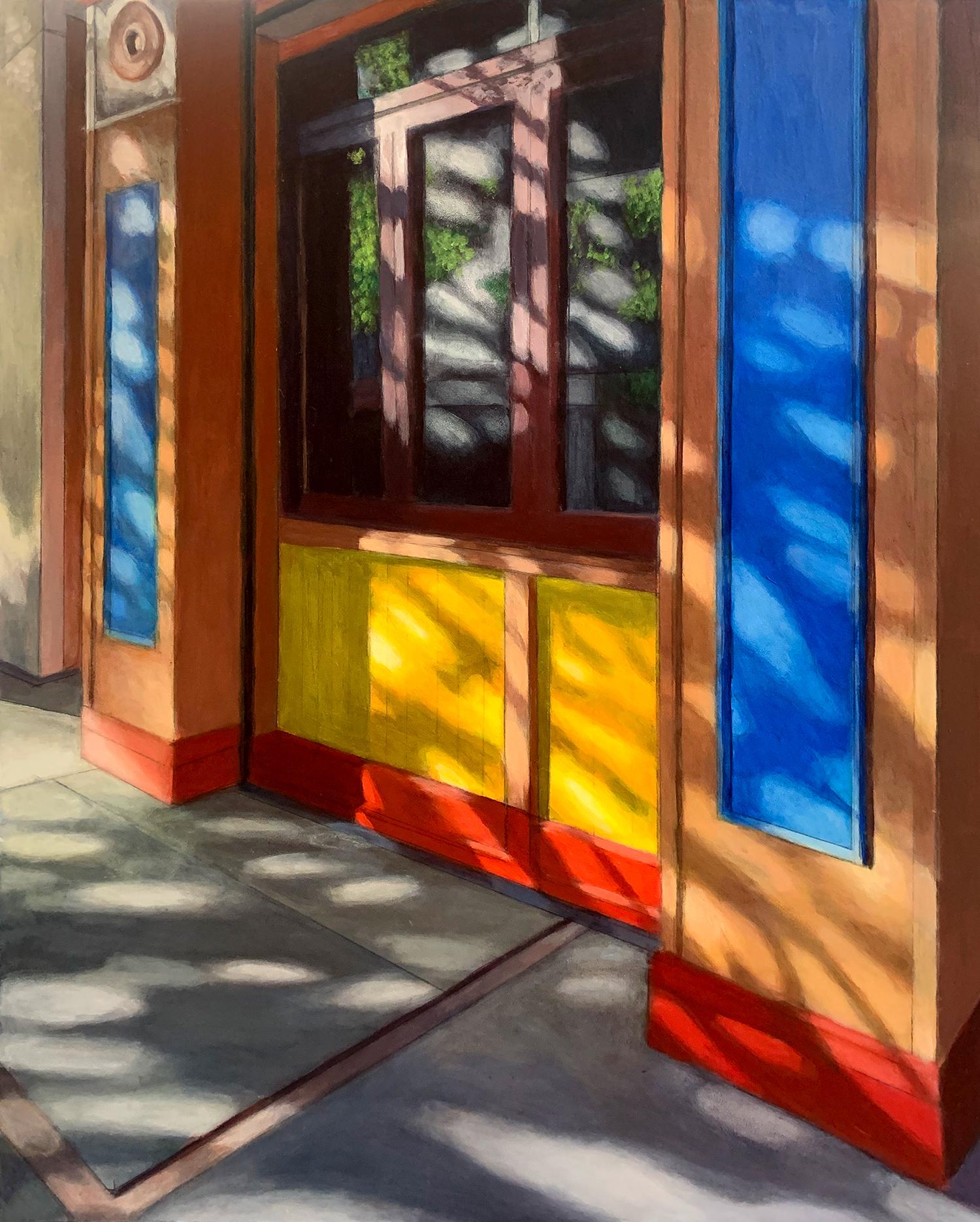 Anne Finkelstein Still-Life Painting - Closed Restaurant, hard-edge realist architecture painting