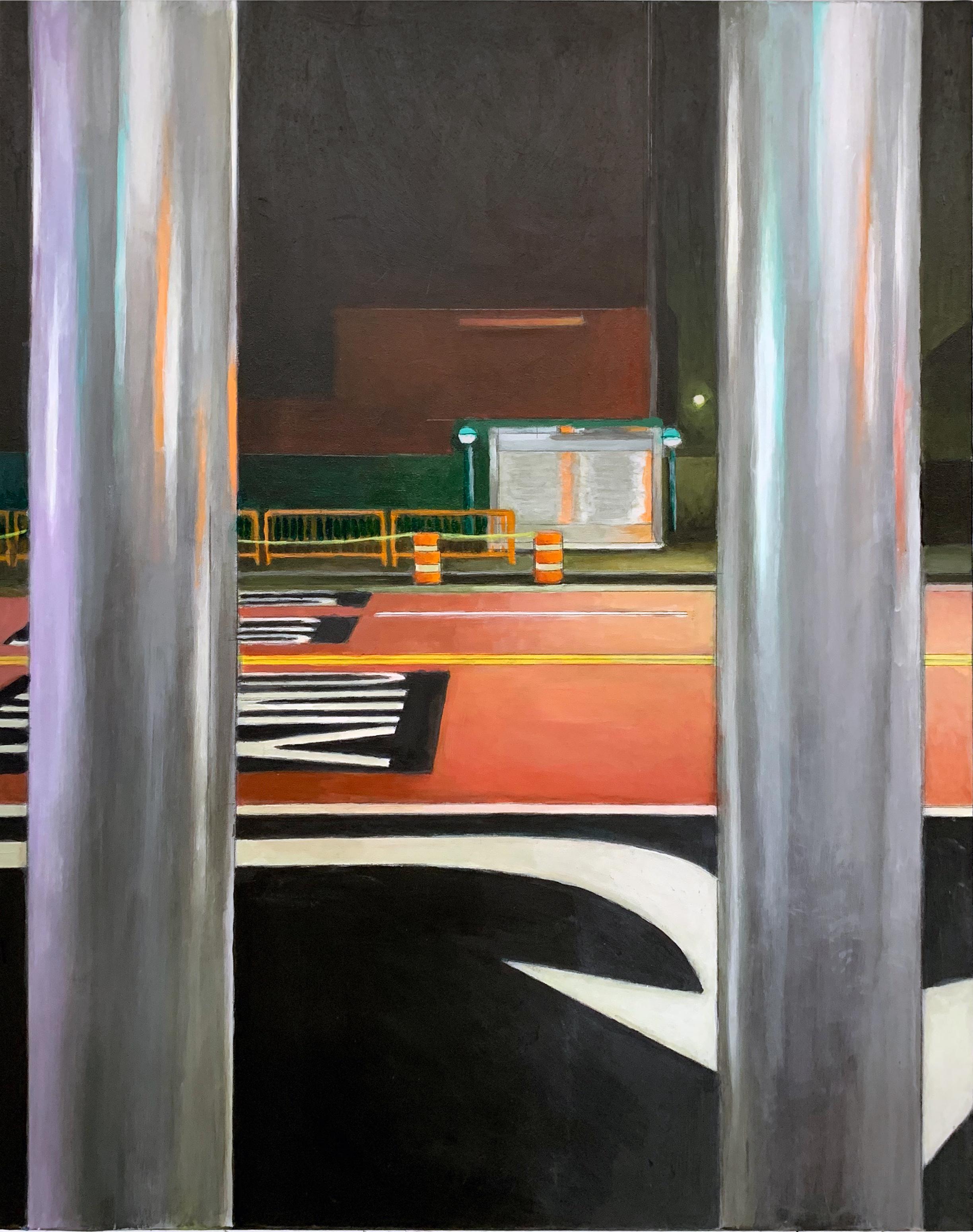 Anne Finkelstein Still-Life Painting – Night Two, architektonisches Gemälde aus der Mitte des 20. Jahrhunderts