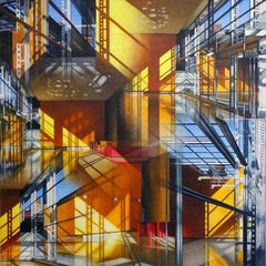 NYT, Shadows and Reflections, Center Panel : acrylic painting on linen