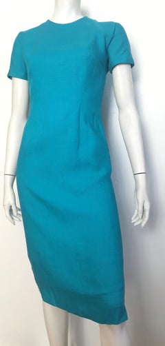 Anne Fogarty for Neiman Marcus 1960s Turquoise Linen Sheath Dress Size 4 / 6.