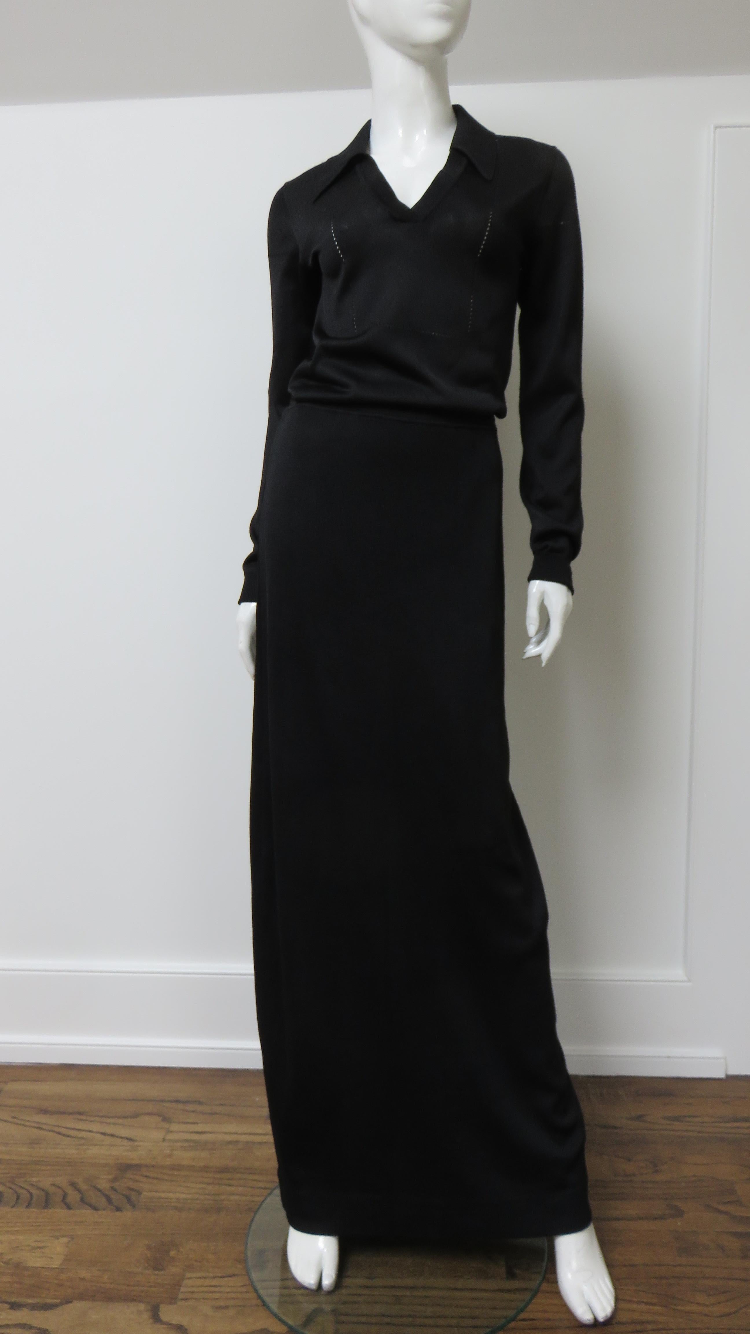 Noir Robe longue Anne Fogarty des années 1970 en vente