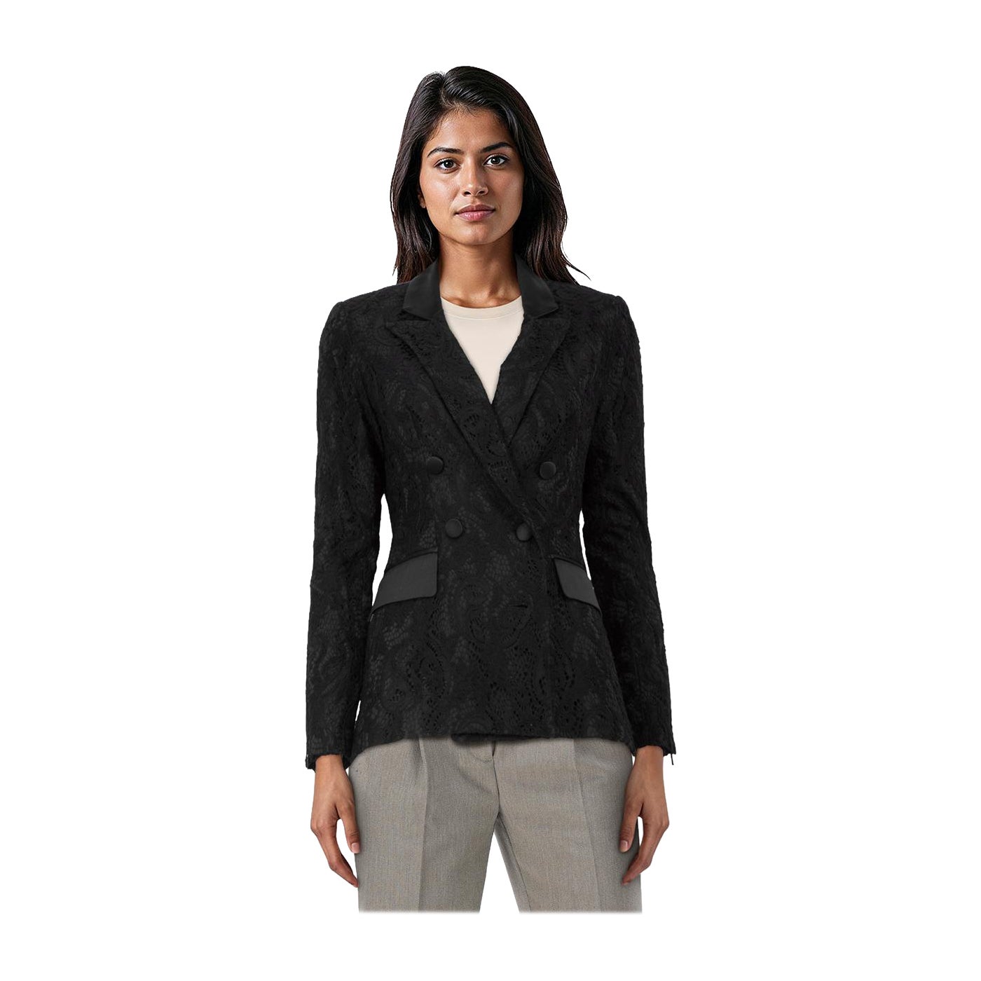 Anne Fontaine Black Lace Lissia Blazer Size M