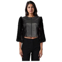 Anne Fontaine Black Leather 
Rabbit Fur Jacket Size XS